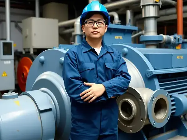 ポンプメンテナンス技術者と設備